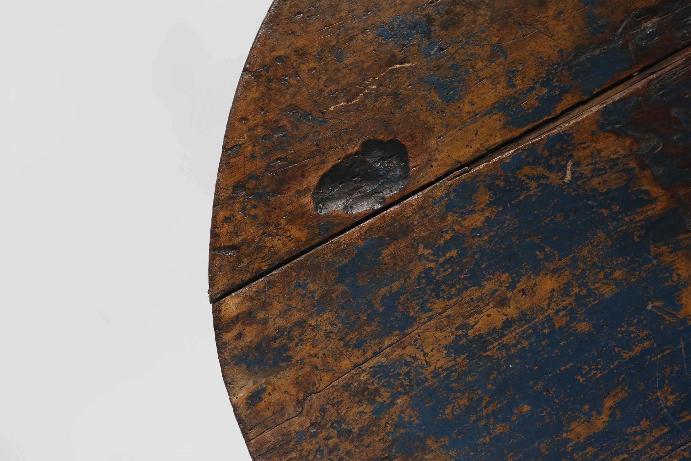 French round side table in oak with blue top and beautiful patina, ca. 1850thumbnail